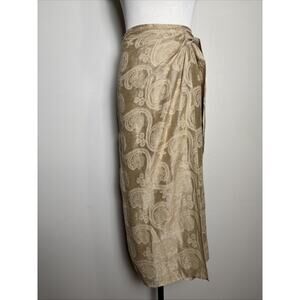 Talbots Linen Cotton Silk Wrap Skirt Size 12 Floral Party Wedding Career Travel